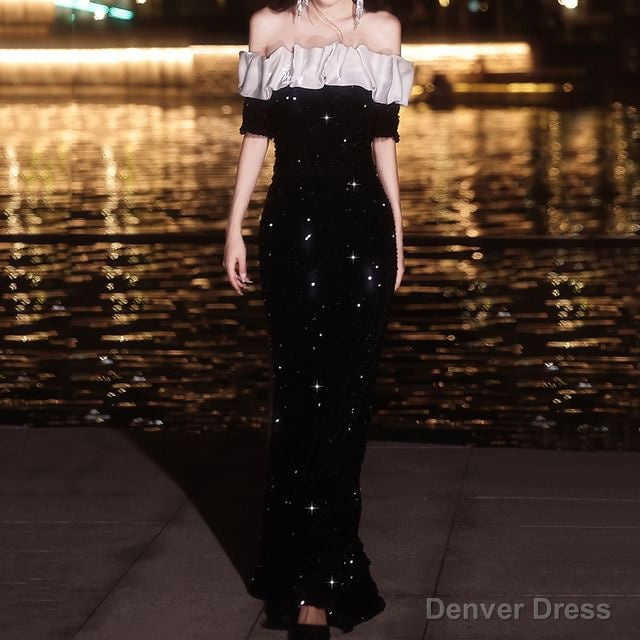 Off Shoulder Rhinestone Ruffled Mermaid Prom Gowns Main image