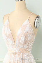 Spaghetti Straps White Prom Dresses