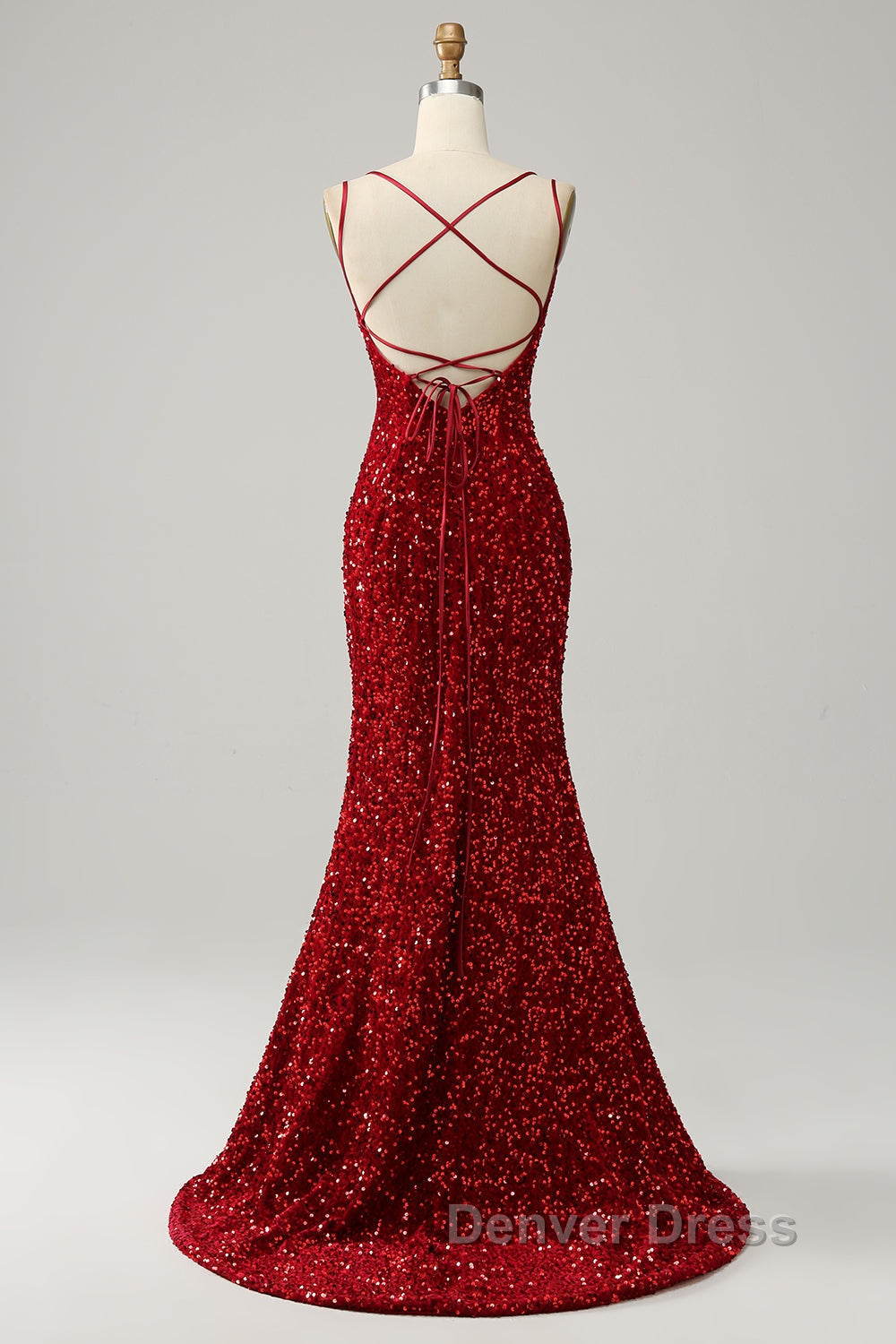Red Sparkly Mermaid Backless Long Prom Dresses with Fringes Secondary image