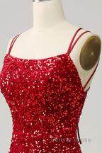 Red Sparkly Mermaid Backless Long Prom Dresses with Fringes