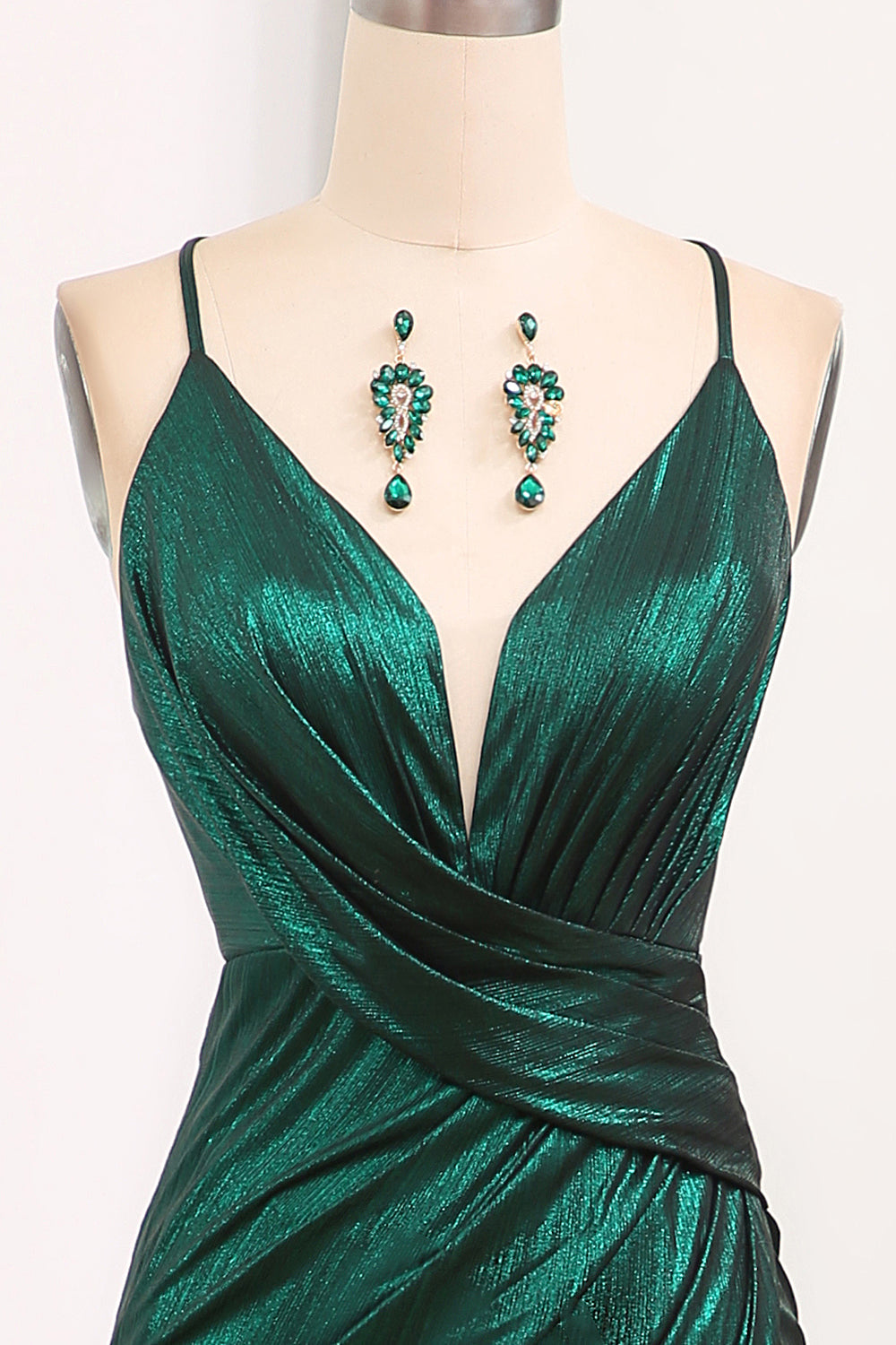 Dark Green Mermaid Spaghetti Straps Keyhole Long Prom Dresses With Slit Main image