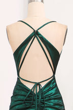 Dark Green Mermaid Spaghetti Straps Keyhole Long Prom Dresses With Slit