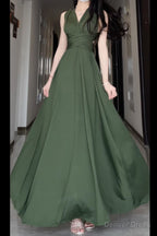 V Neck Halter Neck Green Dress