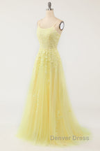 Purple Tulle Prom Dresses with Appliques