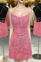Coral Short Tight Homecoming Dresses with Lace Beading