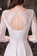 A Line 3 4 Sleeve Ombre Silk Like Satin Sweep Train Prom Dresses