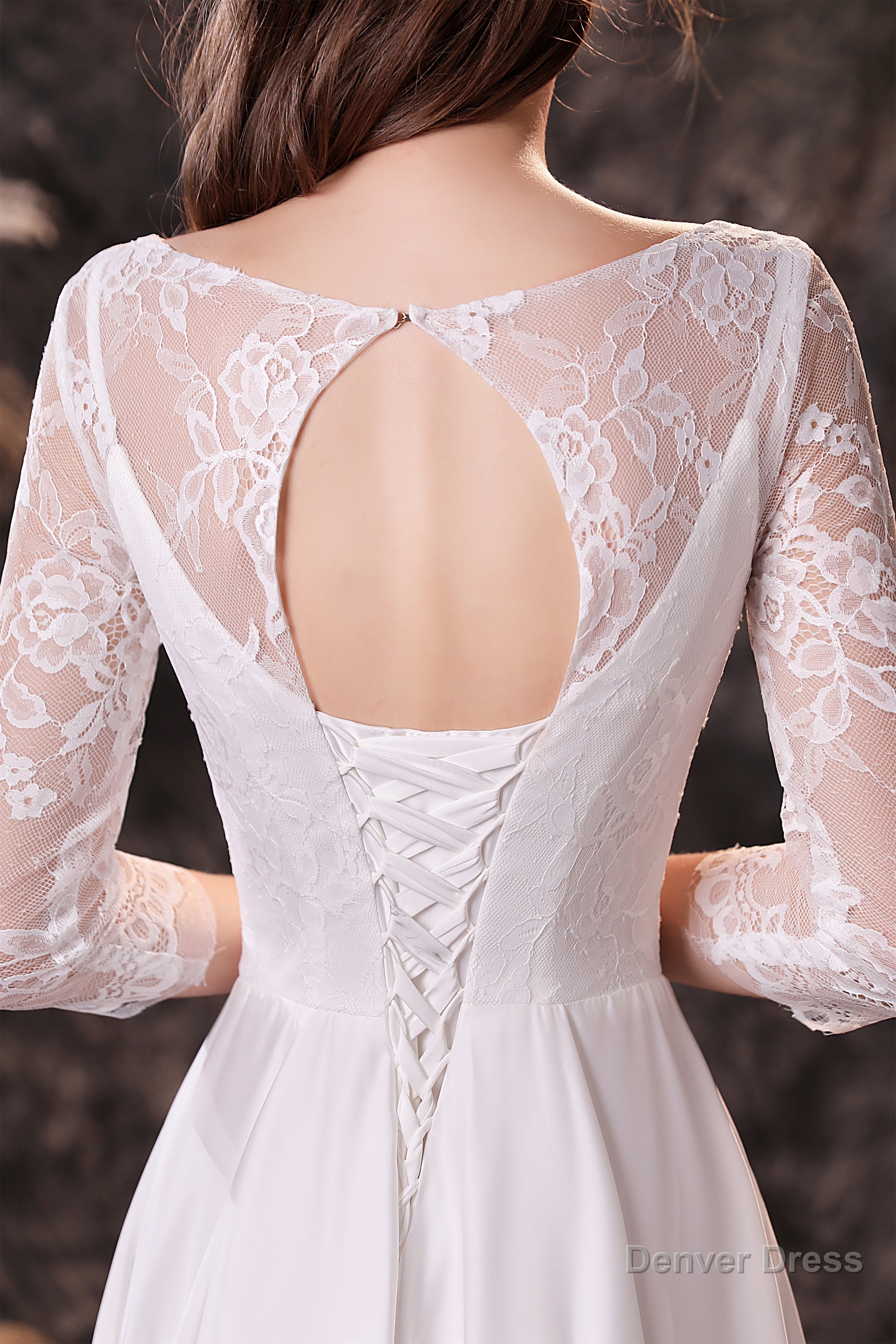 A Line 3 4 Sleeve Ombre Silk Like Satin Sweep Train Prom Dresses