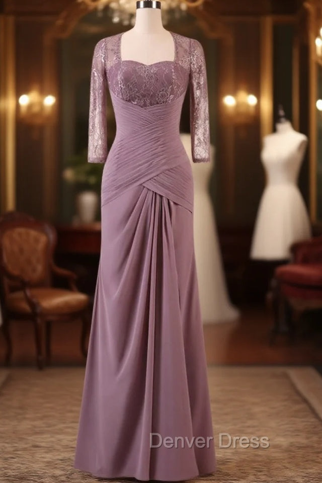 A Line 3 4 Sleeves Ruched Chiffon Pleats Mother Of The Bride Dresses Main image