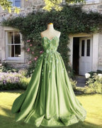 A Line 3D Flowers Embroidey Tulle Strapless Dresses