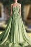 A Line 3D Flowers Embroidey Tulle Strapless Dresses