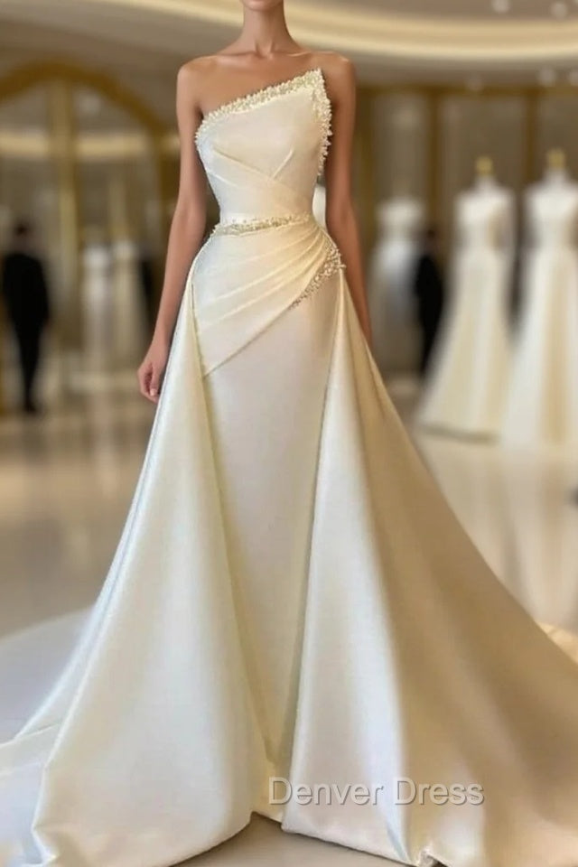 A Line Asymmetrical Beaded Floor Length Open Back Sleeveless Prom Dresses Main image
