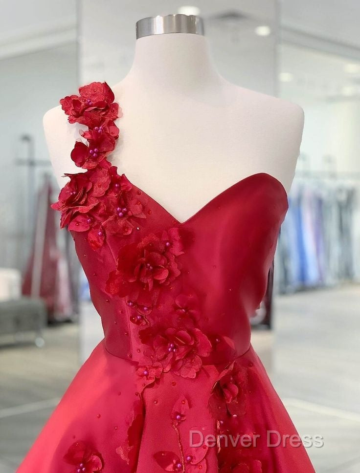 A Line Backless Homecoming Dress Red Mini Sleeveless One Shoulder Graduation Dresses With Appliques