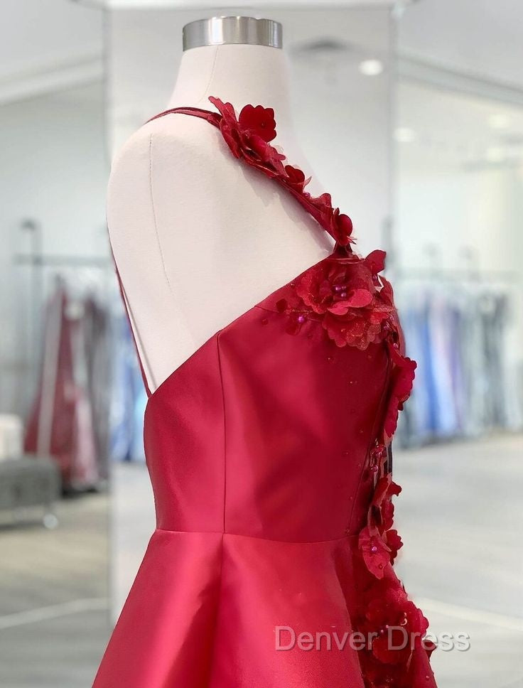 A Line Backless Homecoming Dress Red Mini Sleeveless One Shoulder Graduation Dresses With Appliques