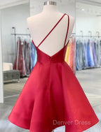 A Line Backless Homecoming Dress Red Mini Sleeveless One Shoulder Graduation Dresses With Appliques