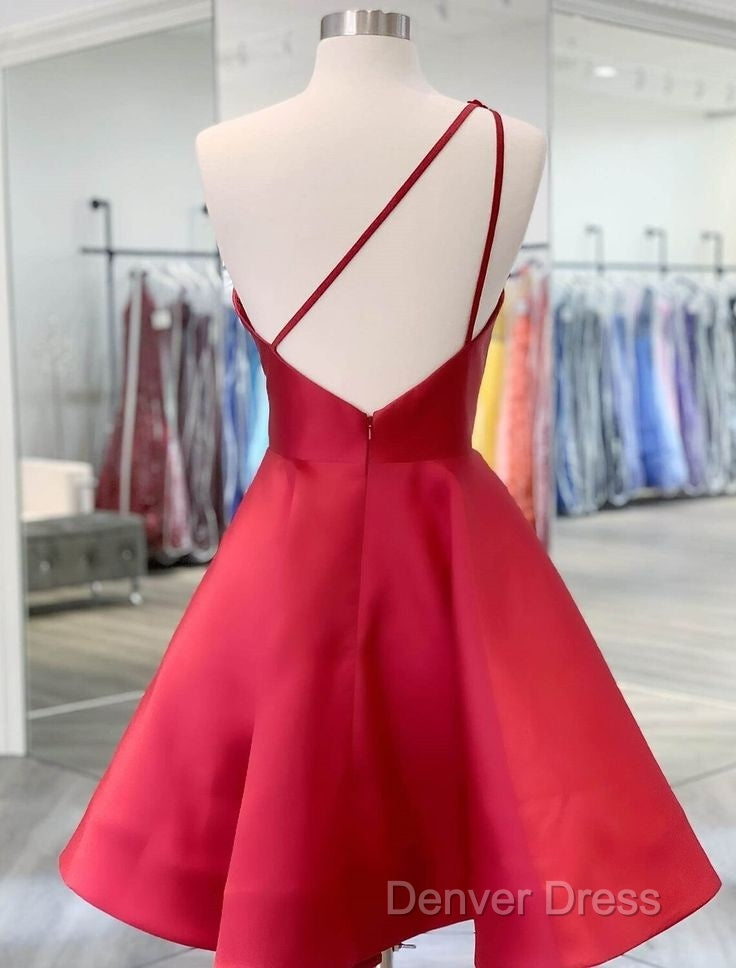 A Line Backless Homecoming Dress Red Mini Sleeveless One Shoulder Graduation Dresses With Appliques