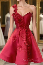 A Line Backless Homecoming Dress Red Mini Sleeveless One Shoulder Graduation Dresses With Appliques