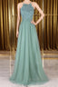 A Line Backless Lace Green Long Prom Dress, Backless Green Lace Prom Graduation Prom Dresses