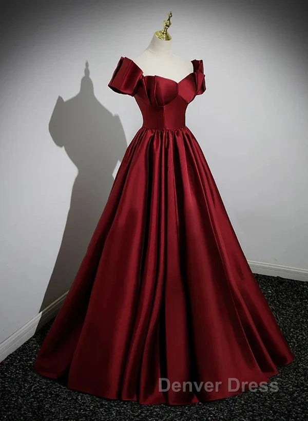 A Line BallGowns Satin Long Prom Dress Off Shoulder Sweetheart Floor Length Prom Dresses