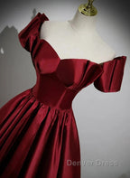 A-Line Ballgown Satin Long Party Dresses Off Shoulder Sweetheart Floor Length Prom Dresses