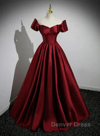 A-Line Ballgown Satin Long Party Dresses Off Shoulder Sweetheart Floor Length Prom Dresses