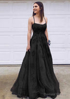 A Line Bateau Court Train Lace Prom Dresses With Appliqued