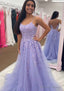 A-line Bateau Court Train Tulle Glitter Prom Dresses With Appliqued Beading