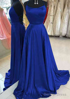 A Line Bateau Spaghetti Straps Sweep Train Charmeuse Prom Dresses