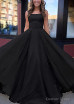 A Line Bateau Spaghetti Straps Sweep Train Chiffon Prom Dresses