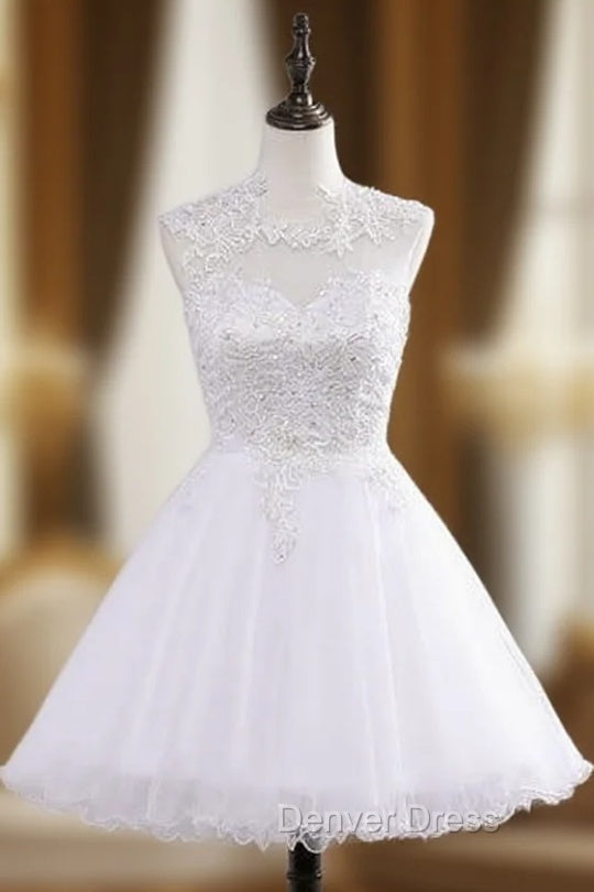 A line Beach Short Tulle Lace Wedding Dresses Backless Main image