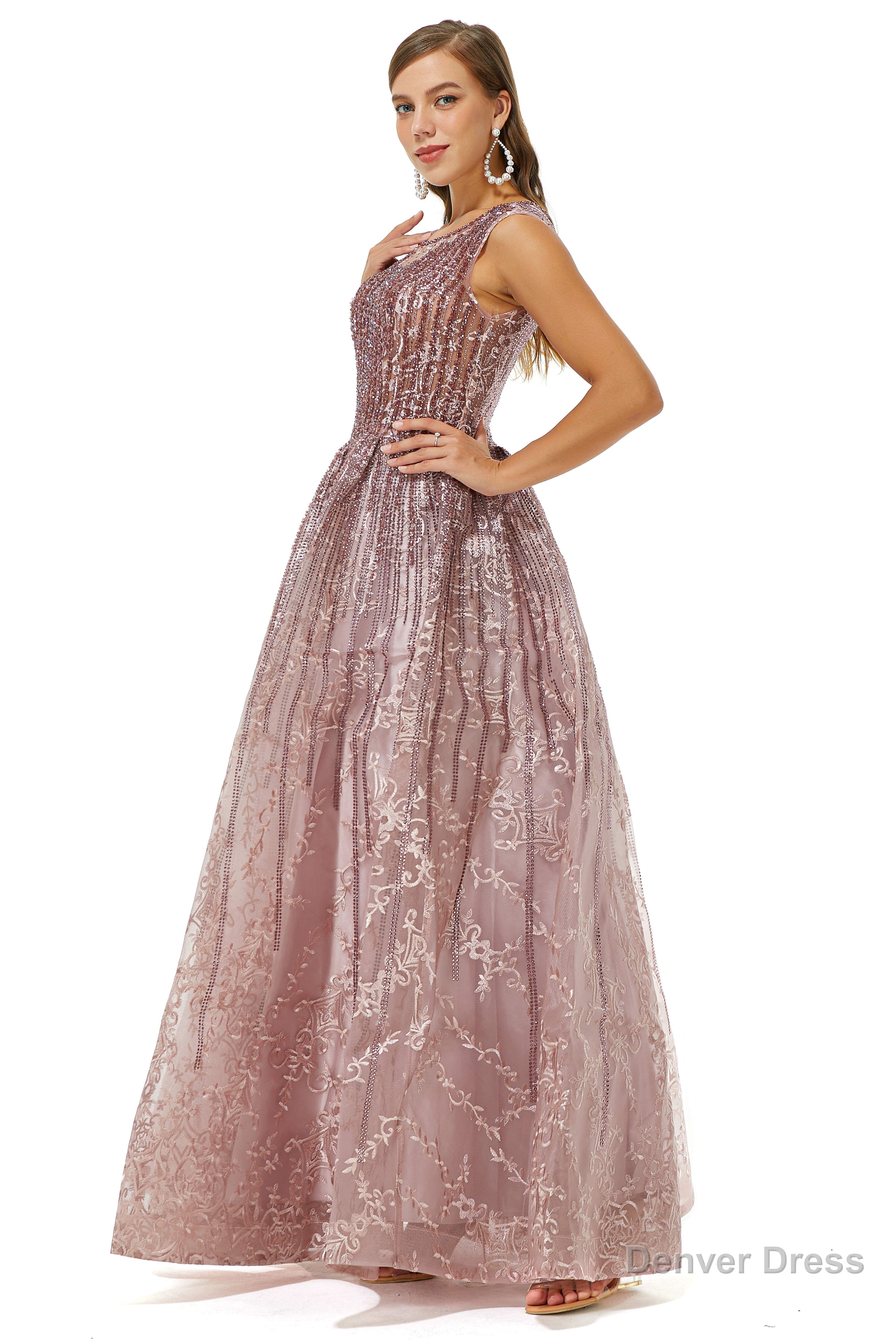 A Line Beaded Jewel Appliques Lace Floor Length Cap Sleeve Prom Dresses