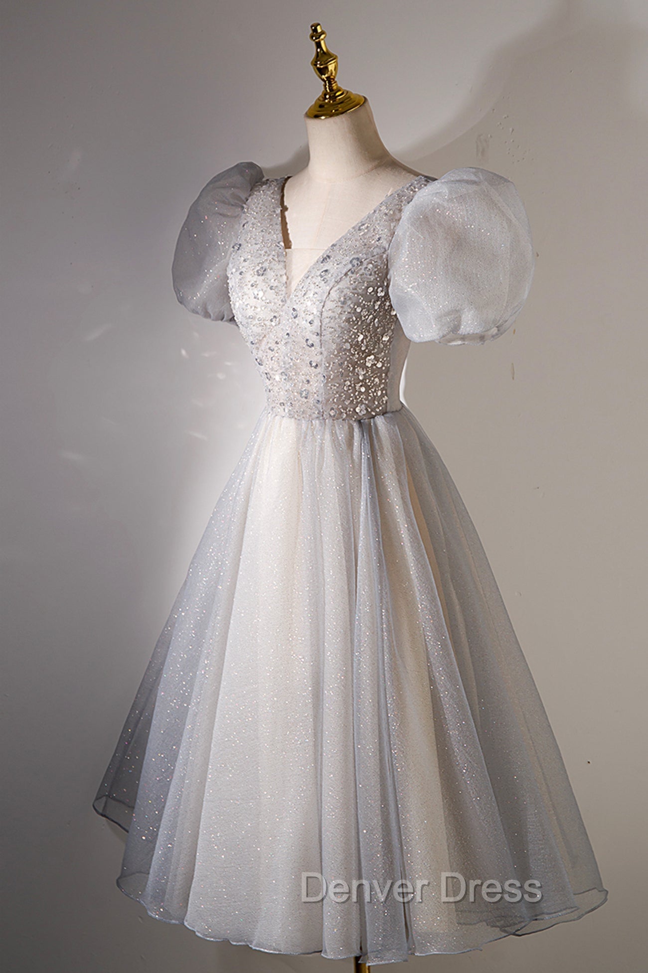 A-Line Beaded Short Prom Dresses, Cute Short Sleeve Homecoming Party Dresses