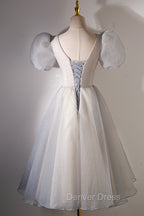 A-Line Beaded Short Prom Dresses, Cute Short Sleeve Homecoming Party Dresses