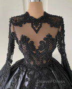 A-Line Beading Long Sleeves Lace Wedding Dresses