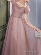 A Line Beautiful Back Elegant Prom Birthday Dresses Sweetheart Neckline Short Sleeve Floor Length Lace With Beading Puff Balloon Sleeve