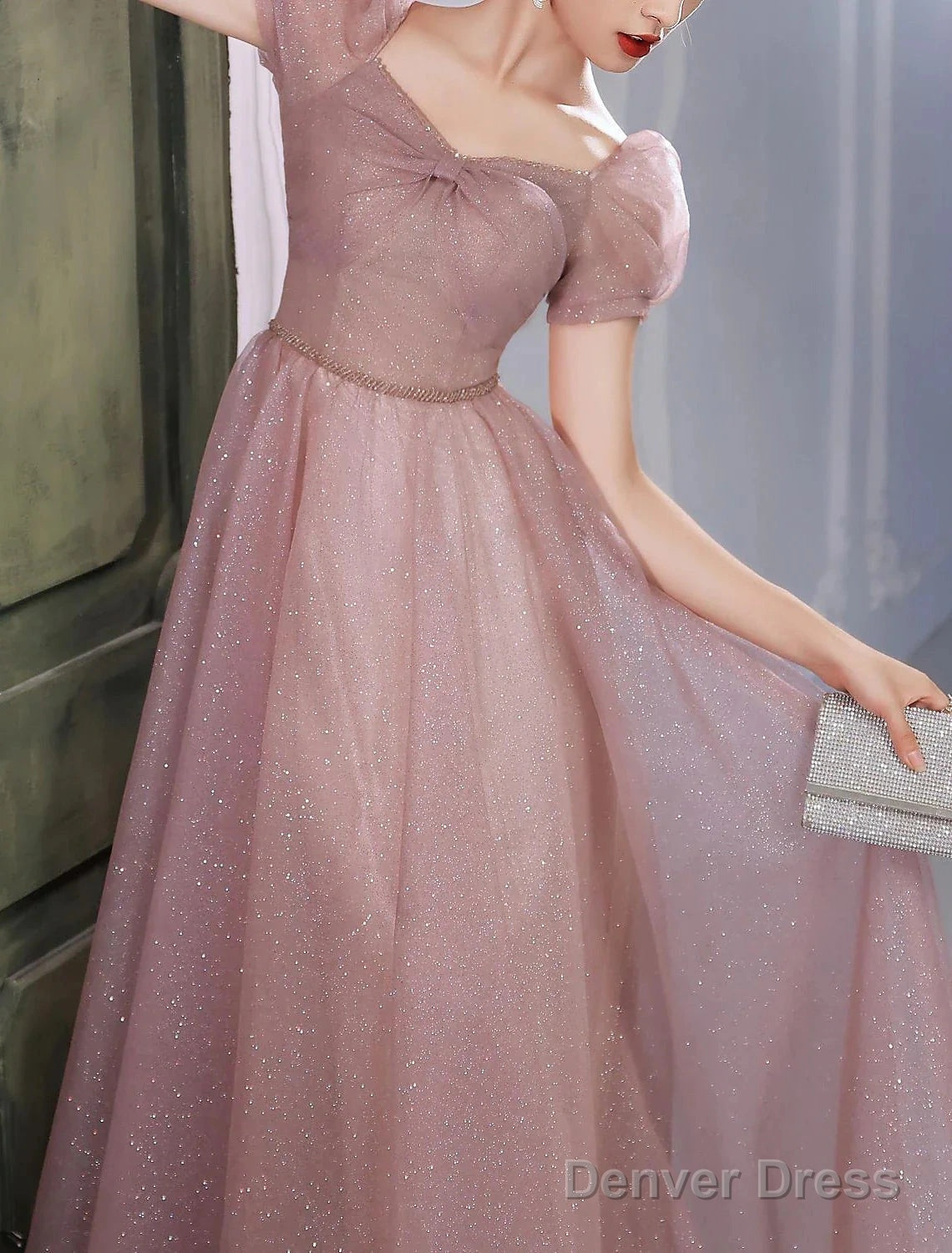 A Line Beautiful Back Elegant Prom Birthday Dresses Sweetheart Neckline Short Sleeve Floor Length Lace With Beading Puff Balloon Sleeve