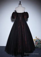 A-Line Black And Red Lace Sweetheart Evening Dress, Black And Red Prom Dress