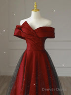 A Line Black And Red Satin Long Prom Dress, Sweetheart Satin Prom Dress