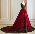 A-Line Black And Red Tulle With Lace Prom Dress, Black And Red Prom Dresses