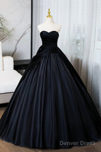 A Line Black Floor Length Prom Dress, Black Strapless Prom Dresses