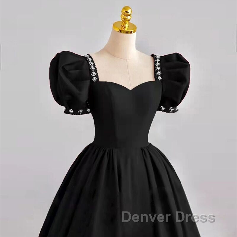 A Line Black Formal Dresses Satin Birthday Party Dresses