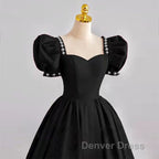 A Line Black Prom Dress Satin Birthday Prom Dresses