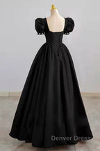 A Line Black Prom Dress Satin Birthday Prom Dresses