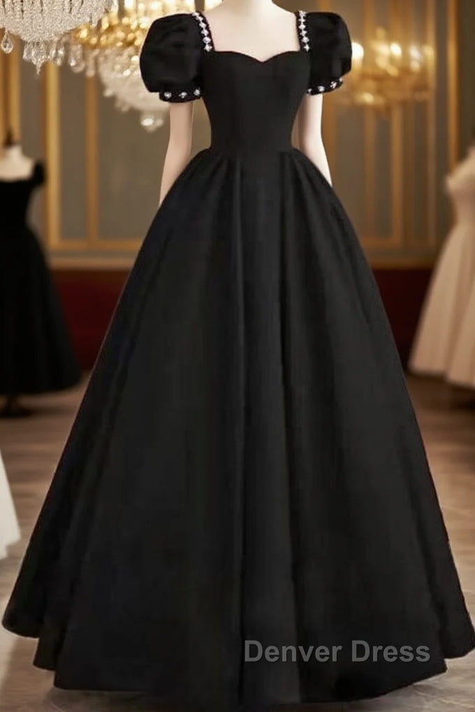 A Line Black Prom Dress Satin Birthday Prom Dresses Main image