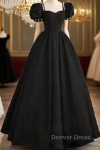 A Line Black Prom Dress Satin Birthday Prom Dresses