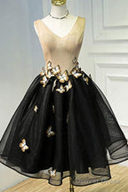 A Line Black Homecoming Dresse Sleeveless Prom Dress With Butterfly
