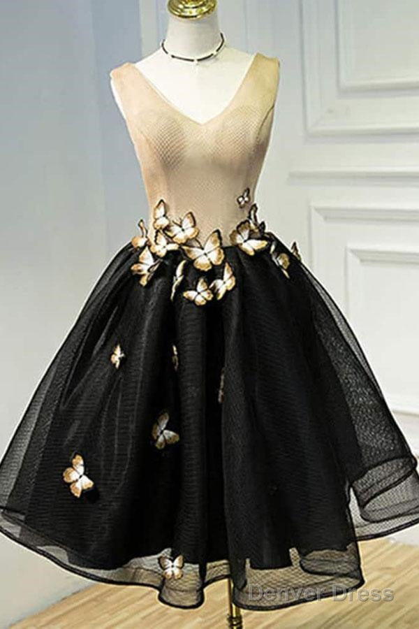 A Line Black Homecoming Dresse Sleeveless Prom Dresses With Butterfly Main image