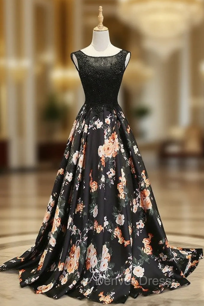 A-line Black Print Prom Dresses Main image