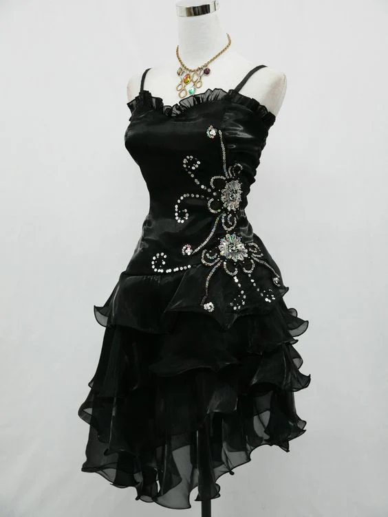 A Line Black Ruffle Short Prom Dress Homecoming Dresses Secondary image