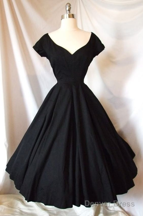 A-Line Black Satin Cocktail Prom Dress Homecoming Dresses