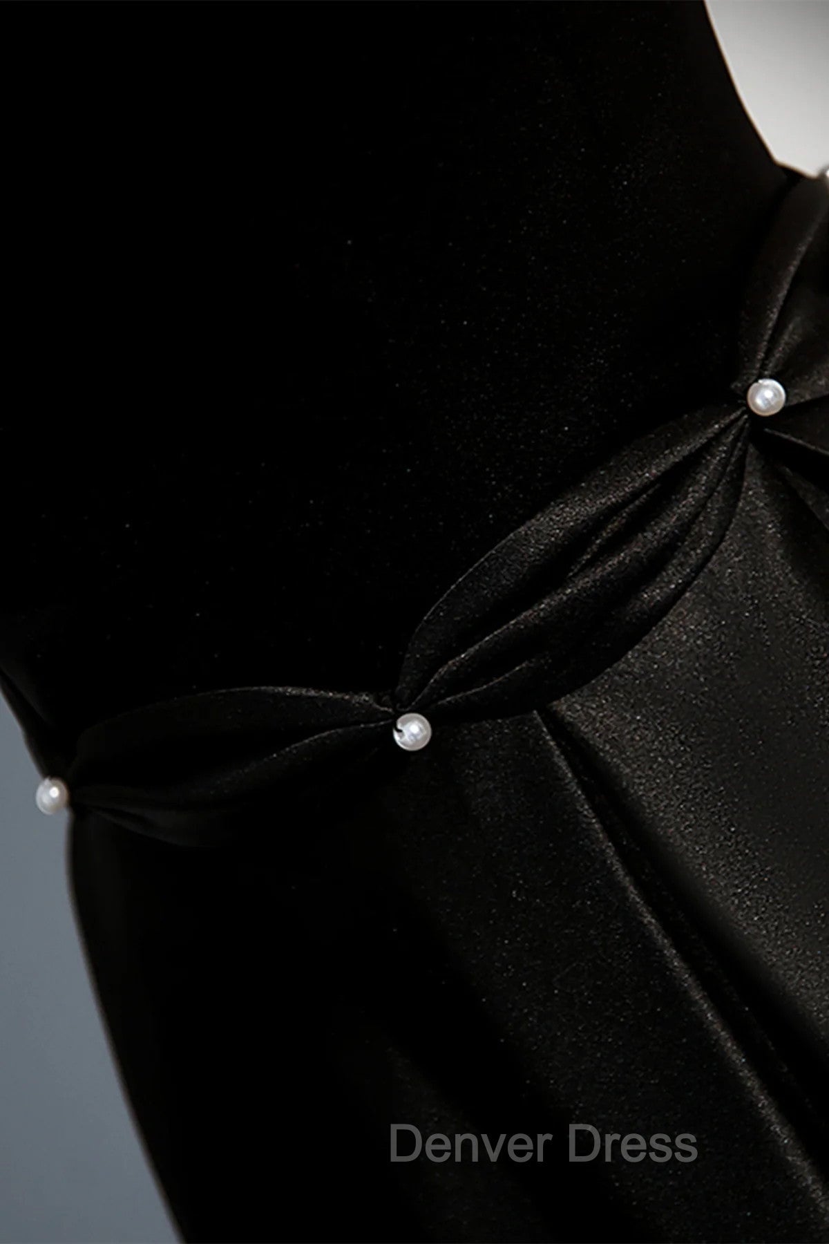 A Line Black Satin Straps Long Prom Dress, Black Simple Prom Dresses